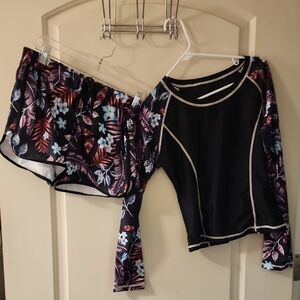 Shein Floral Swim Set with Long Sleeve Top - Large